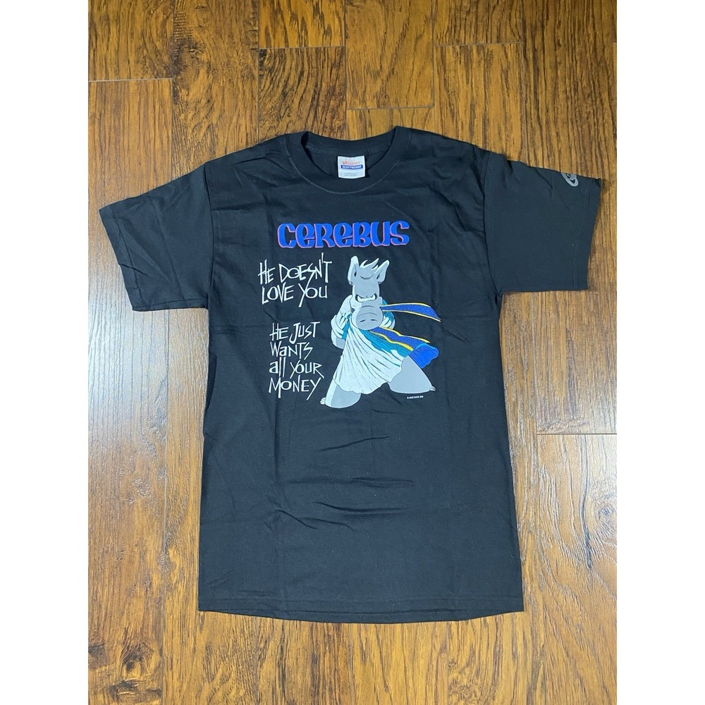 Cerebus the Aardvark T-Shirt Mens Small Black Dave Sim 2005 Comic Graphic Hanes